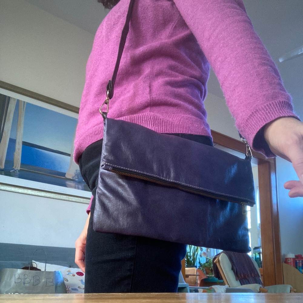 New deep purple leather purse shoulder bag